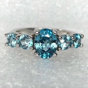 Blue Topaz Ring Size 6 Five Stone Rhodium Over Sterling Silver